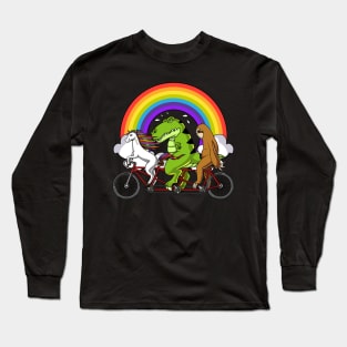 Unicorn Dinosaur Sloth Riding Bicycle Long Sleeve T-Shirt